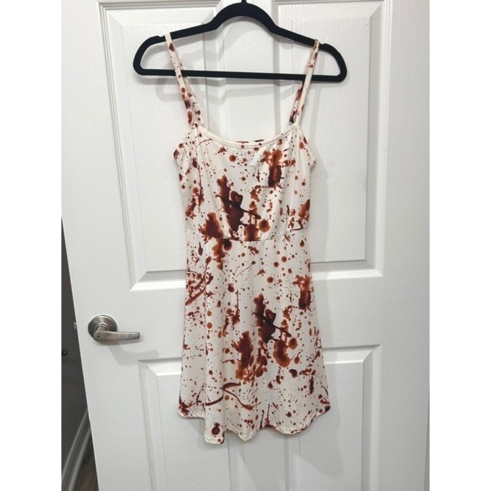 Hot Topic Blood Splatter Horror Mini Dress White Brown Gore Halloween Small